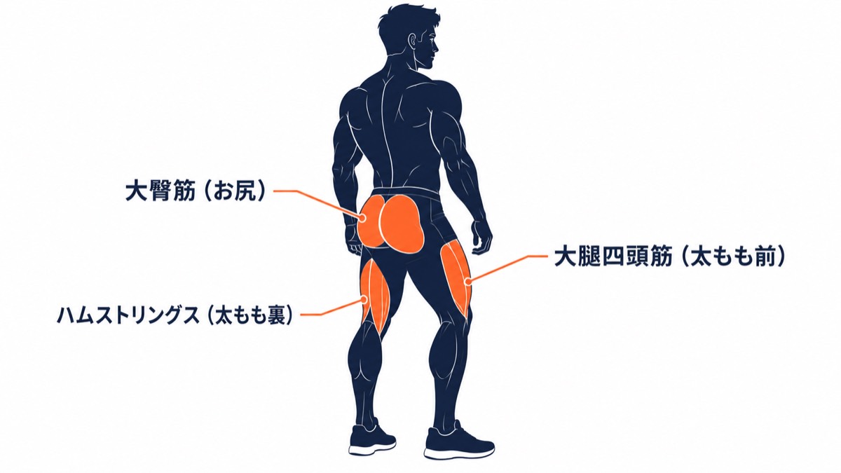 スクワットで鍛えられる筋肉図