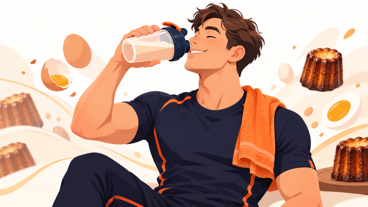 エッグプロテインを美味しそうに飲む男性