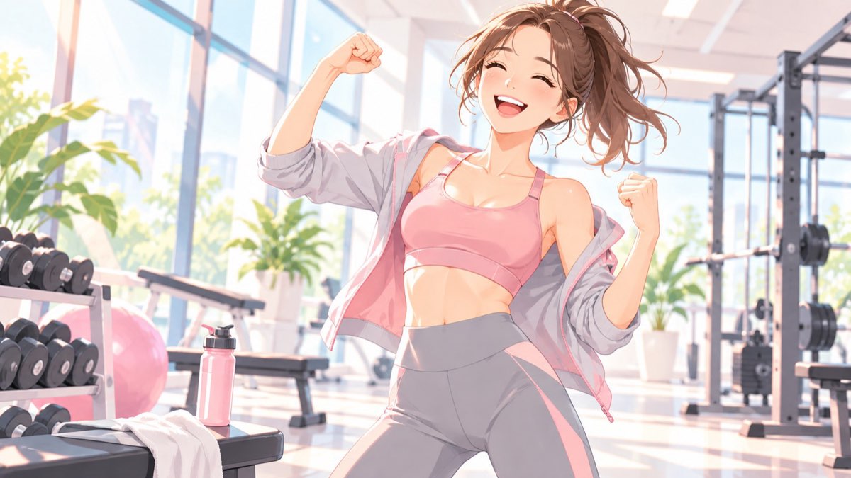新しいウェアでやる気に満ちた笑顔